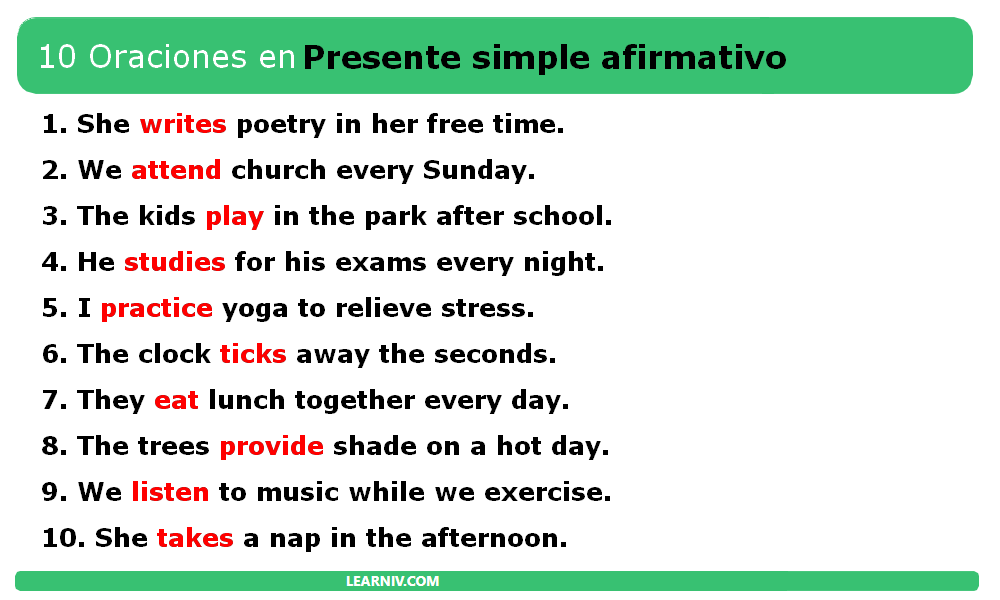 Oraciones En Presente Simple