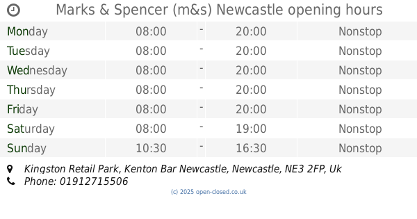 Marks and Spencer Kingston Park Opening Times