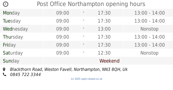 Post Office Northampton Town Centre Opening Times