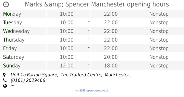 Marks and Spencer Trafford Centre Opening Times
