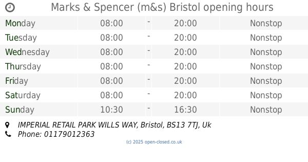 Marks and Spencer Longwell Green Bristol Opening Times