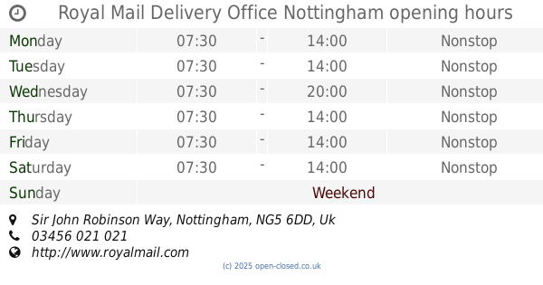 Royal Mail Sir John Robinson Way Opening Times