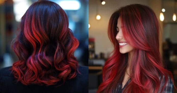 Dark Hair with Red and Blonde Highlights