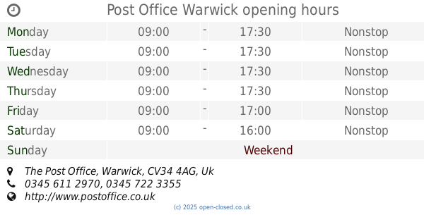 Post Office Bank Holiday Opening Hours