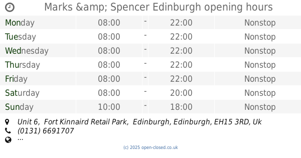 Marks and Spencer Fort Kinnaird Opening Times