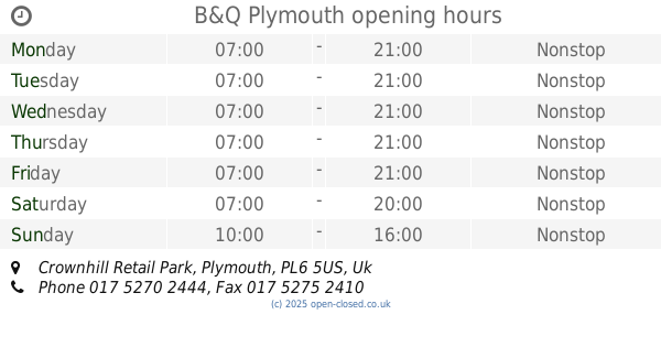 B and Q Opening Times Bank Holiday
