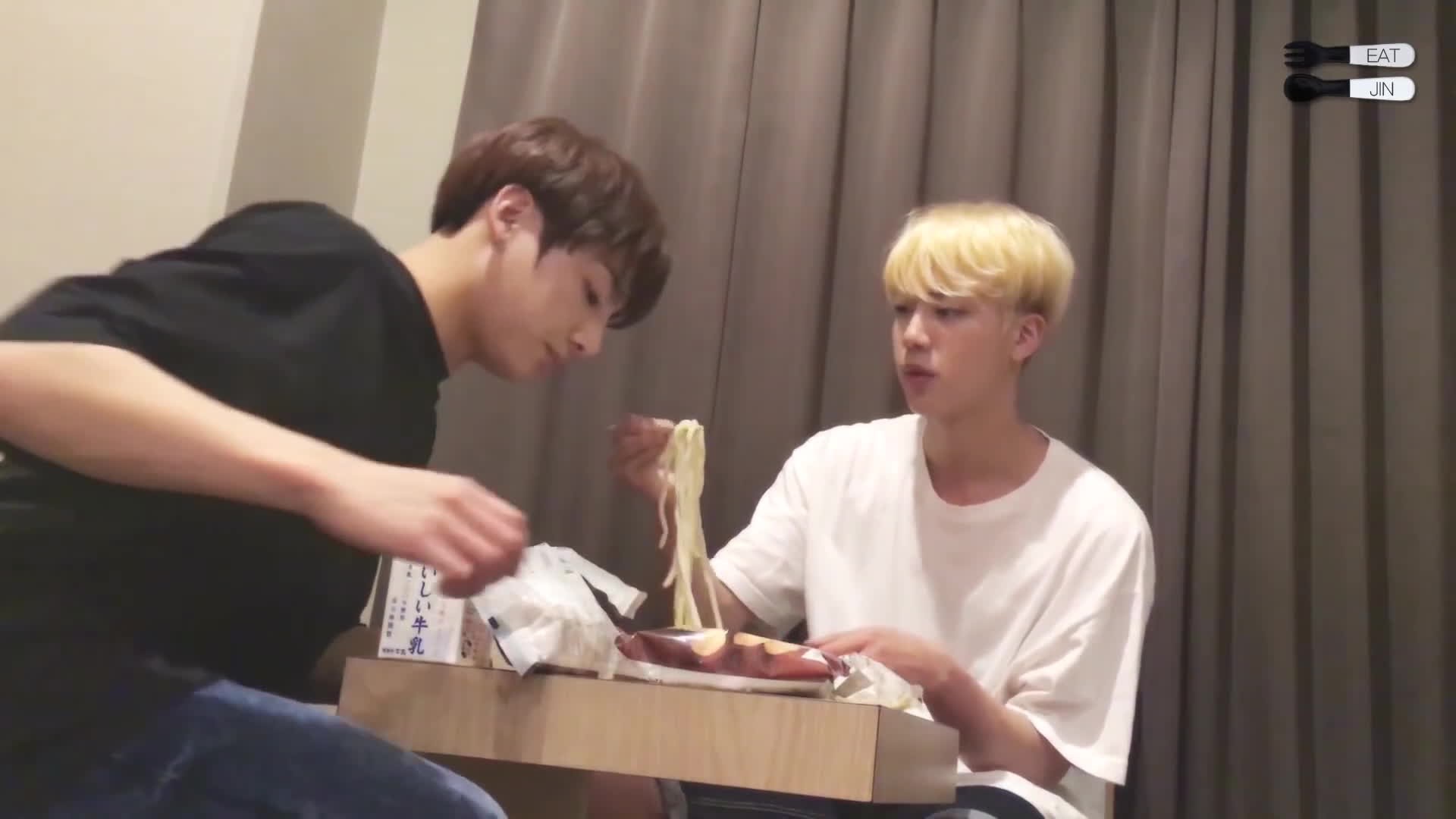 Jungkook and v Eating Pizza