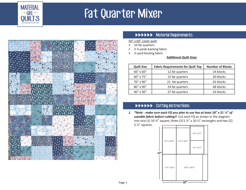 Free Fat Quarter Quilt Patterns to Download Pdf
