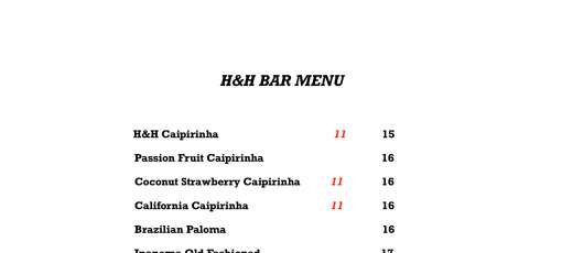 H&H Brazilian Steakhouse Menu