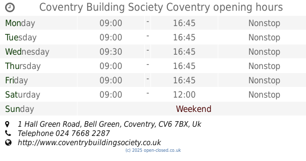 Coventry Building Society Opening Times Saturday