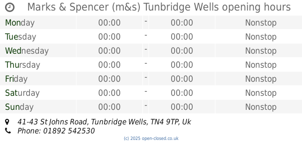 Marks and Spencer Tunbridge Wells Opening Times
