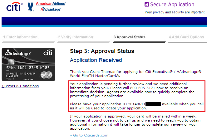 Premier Credit Card Application Status