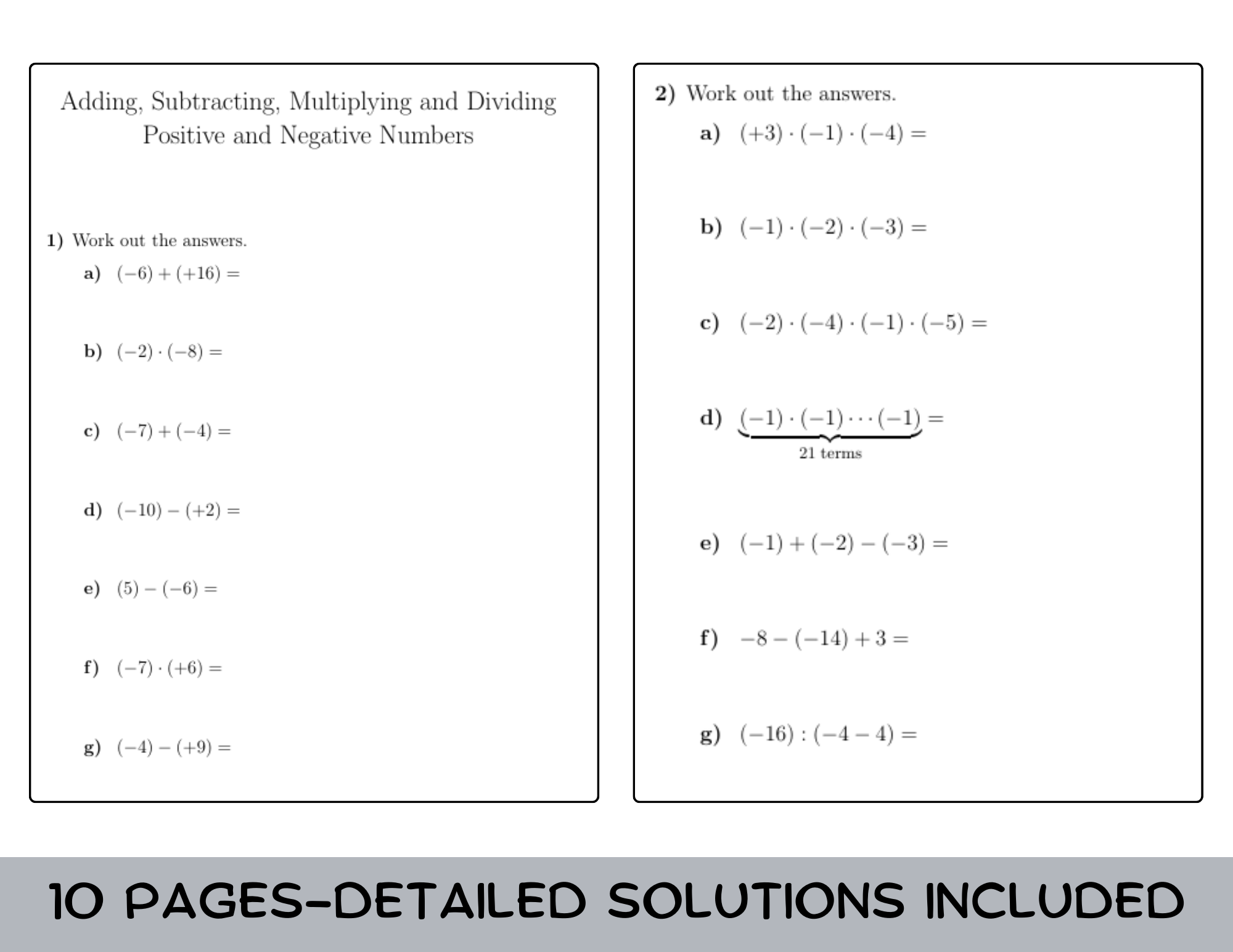Integers Adding Subtracting Multiplying Dividing Worksheet