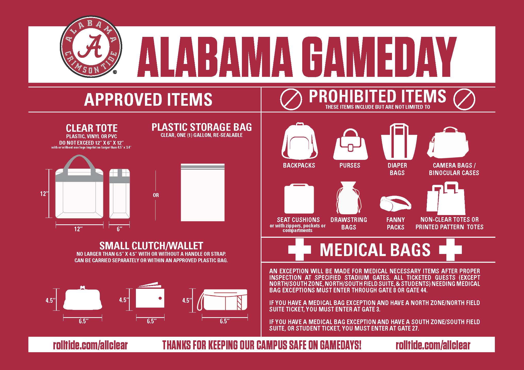 Bryant Denny Bag Policy 2026
