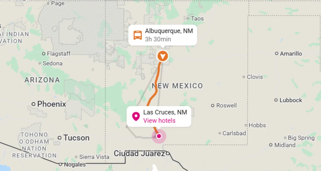 Distance from Las Cruces to Albuquerque Nm