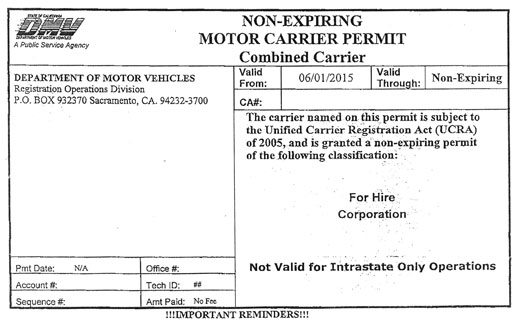 Motor Carrier Permit Number