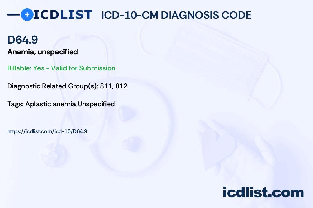 Icd 10 Code for Anemia Unspecified