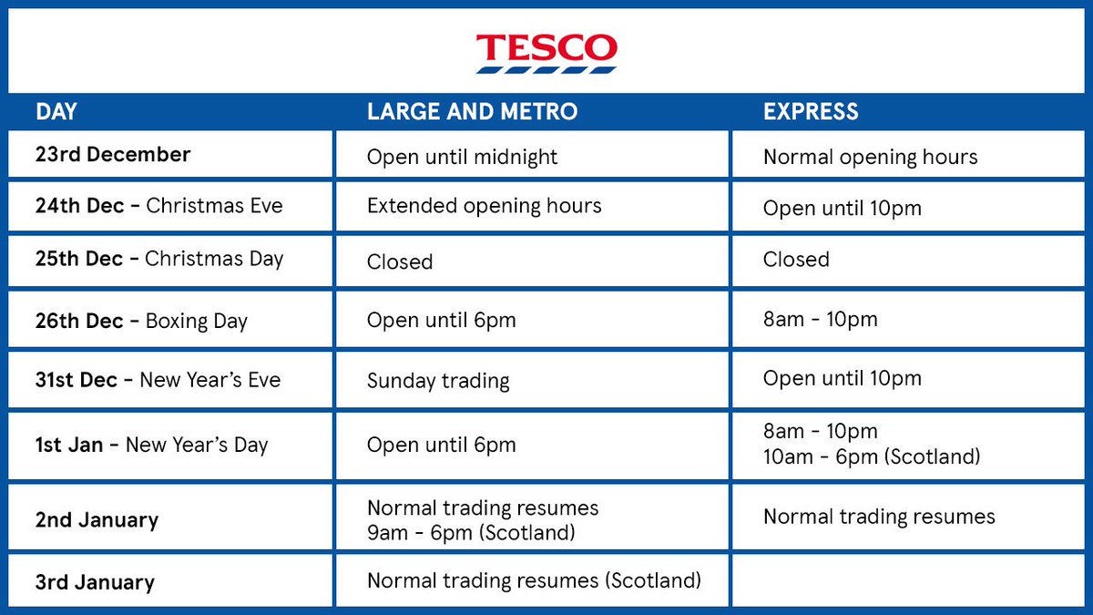 What Time Does Tesco Close Christmas Eve
