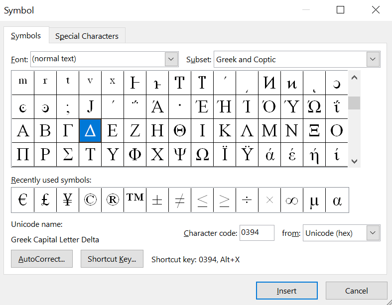 Delta Symbol Ascii