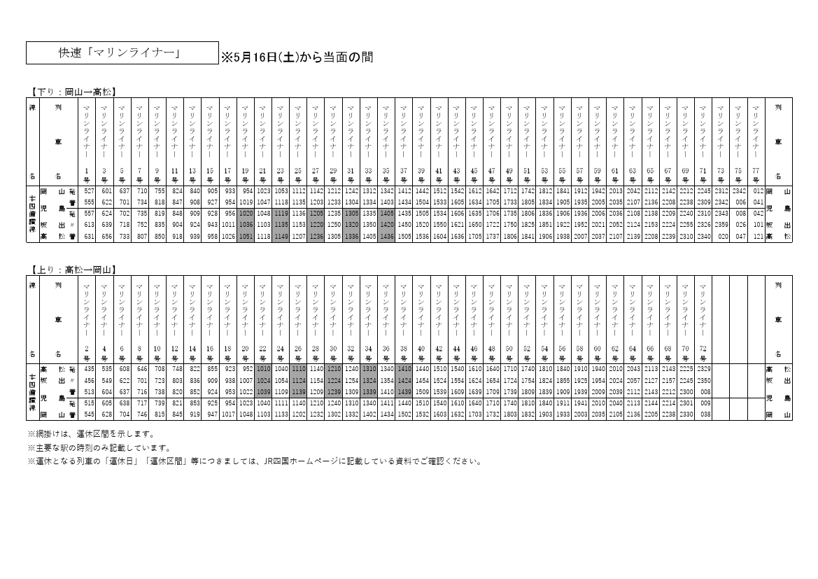 マリンライナー時刻表2026最新版！岡山〜高松の混雑と予約の全真相