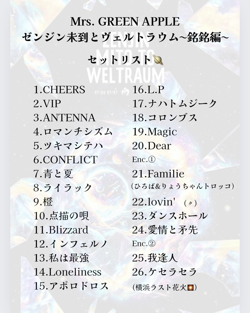 ミセスのゼンジンセトリ全日程＆日替わり曲の真相を完全網羅