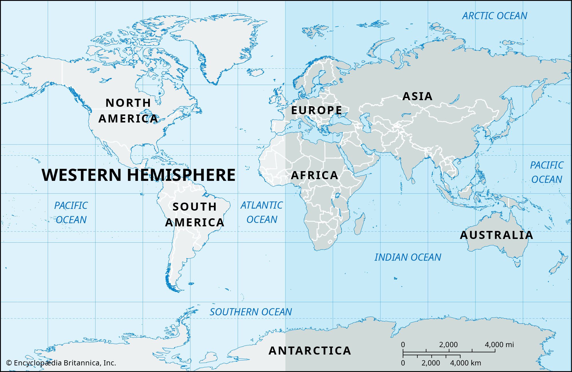 Map of Western Hemisphere with Countries