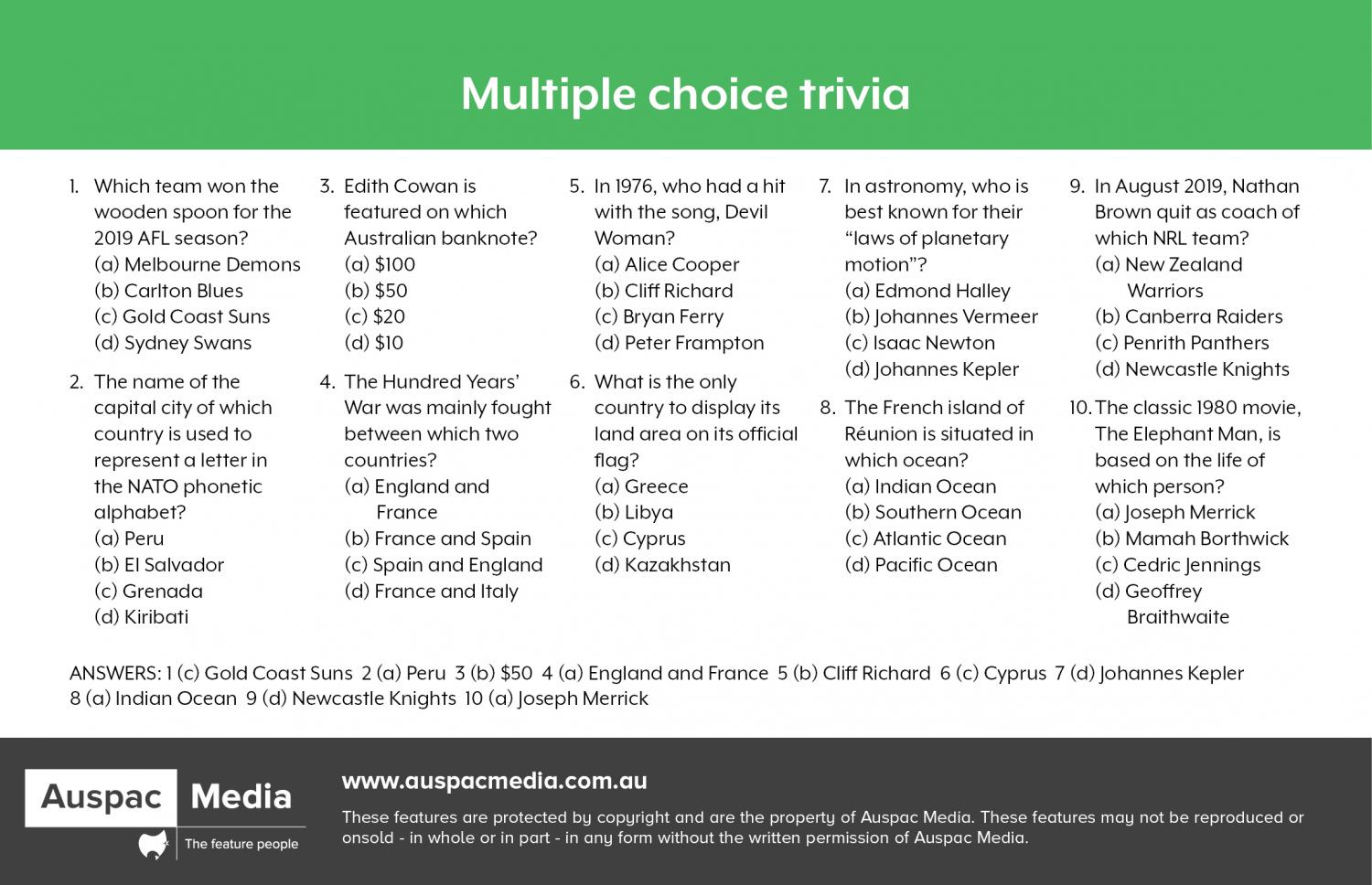 Trivia Questions and Answers Multiple Choice