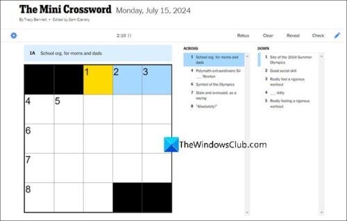 Mini Crossword Hint Google Search