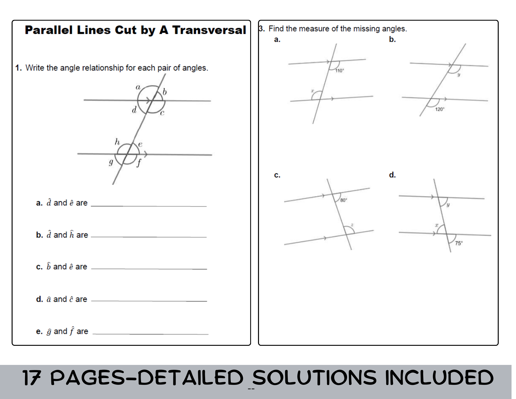 Parallel and Transversal Lines Worksheet Pdf