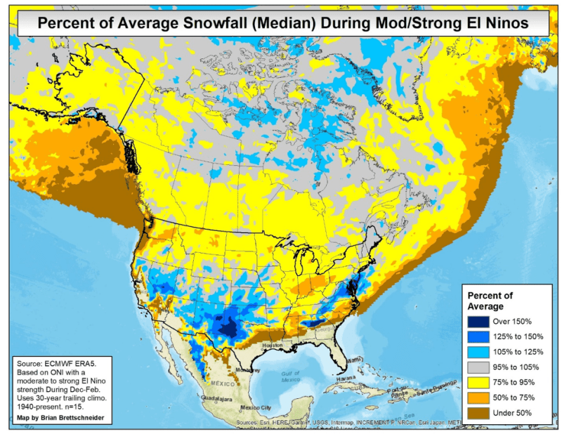 El Niño Winter Snow Map: Where Could the Most Snow Fall in the U. S. ?