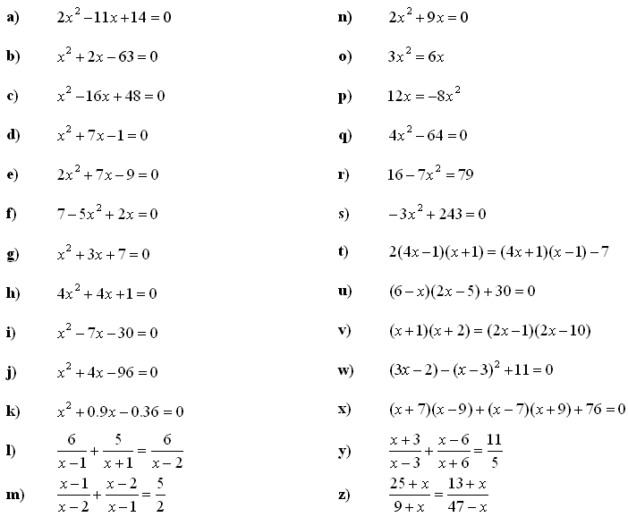 Quadratic Equation Questions with Answers Pdf