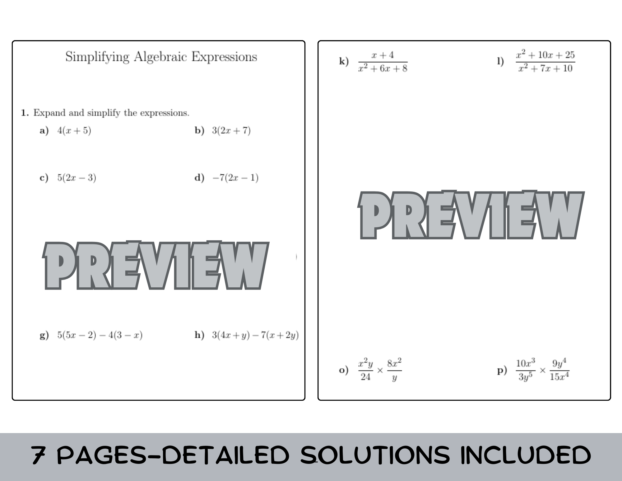 Algebraic Expressions Worksheets with Answers Pdf