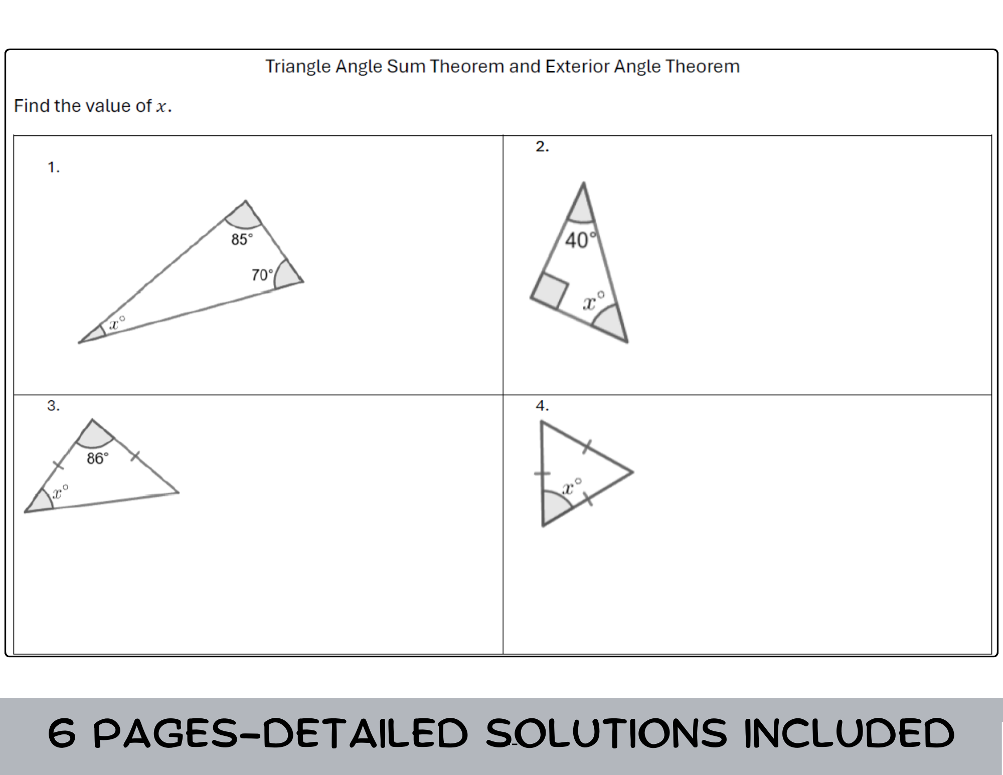 Triangle Sum and Exterior Angle Theorem Worksheet Pdf
