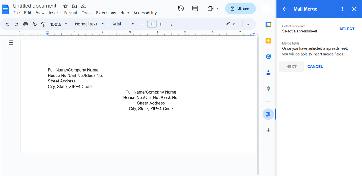 Print Address on Envelope Google Docs