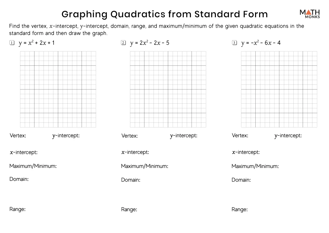 Graphing Quadratic Functions Standard Form Worksheet