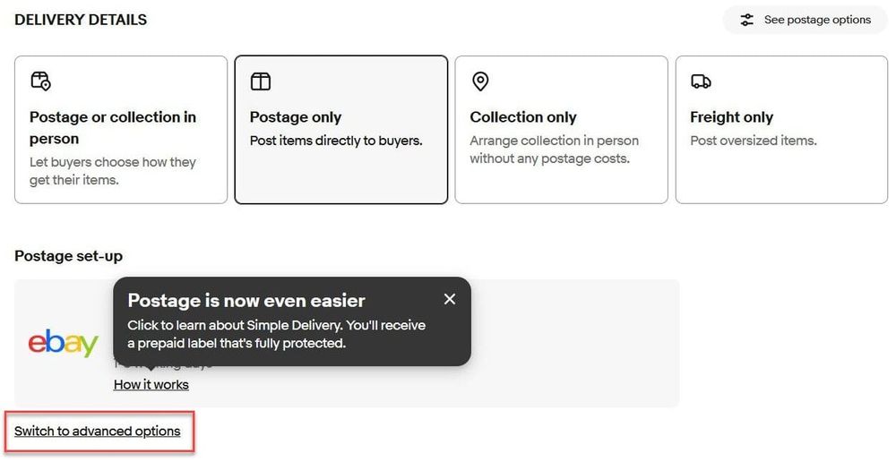 Ebay Opt out of Simple Delivery
