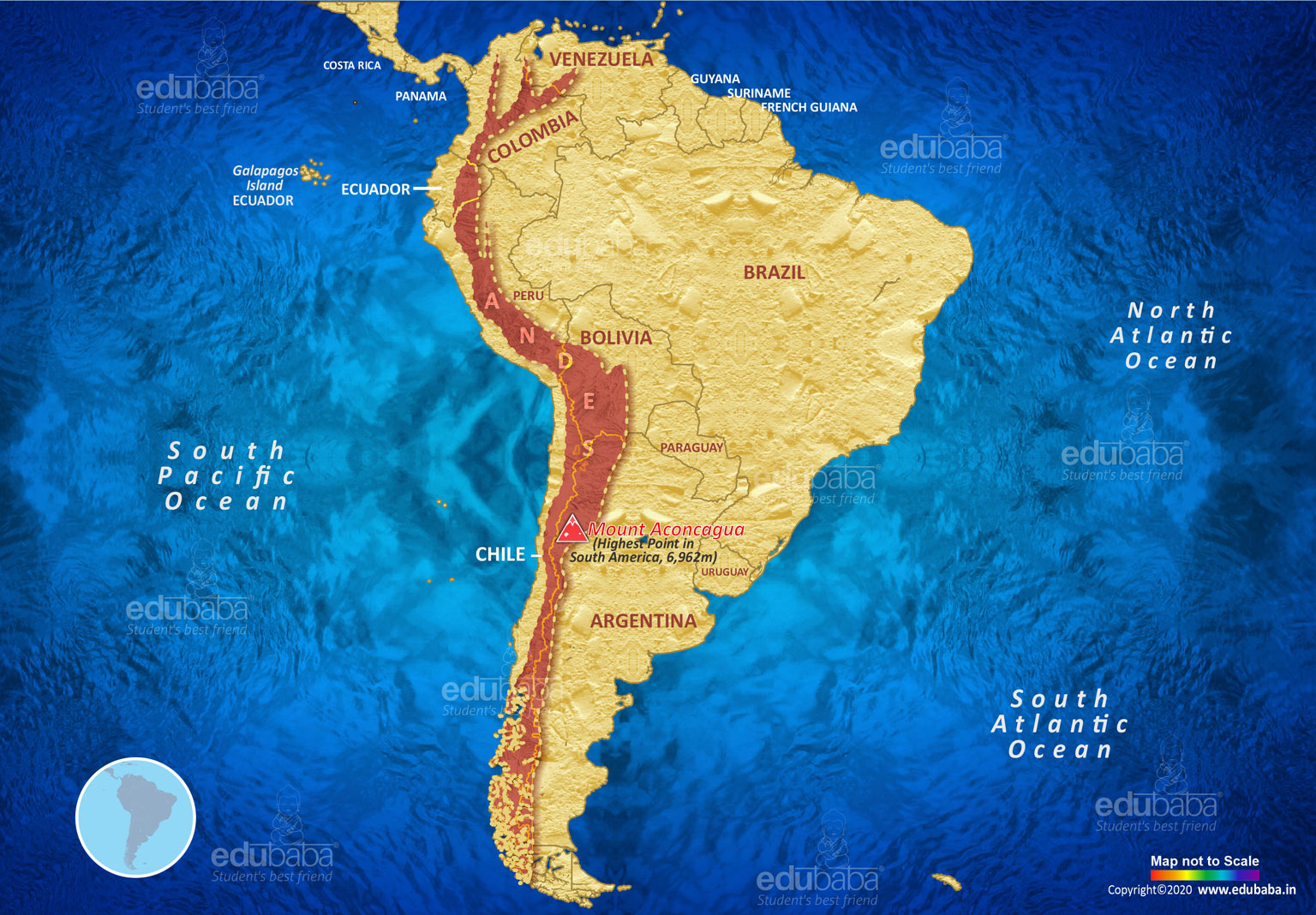 Physical Features in South America Andes Mountains Run Along Western Edge as Longest Continental Range