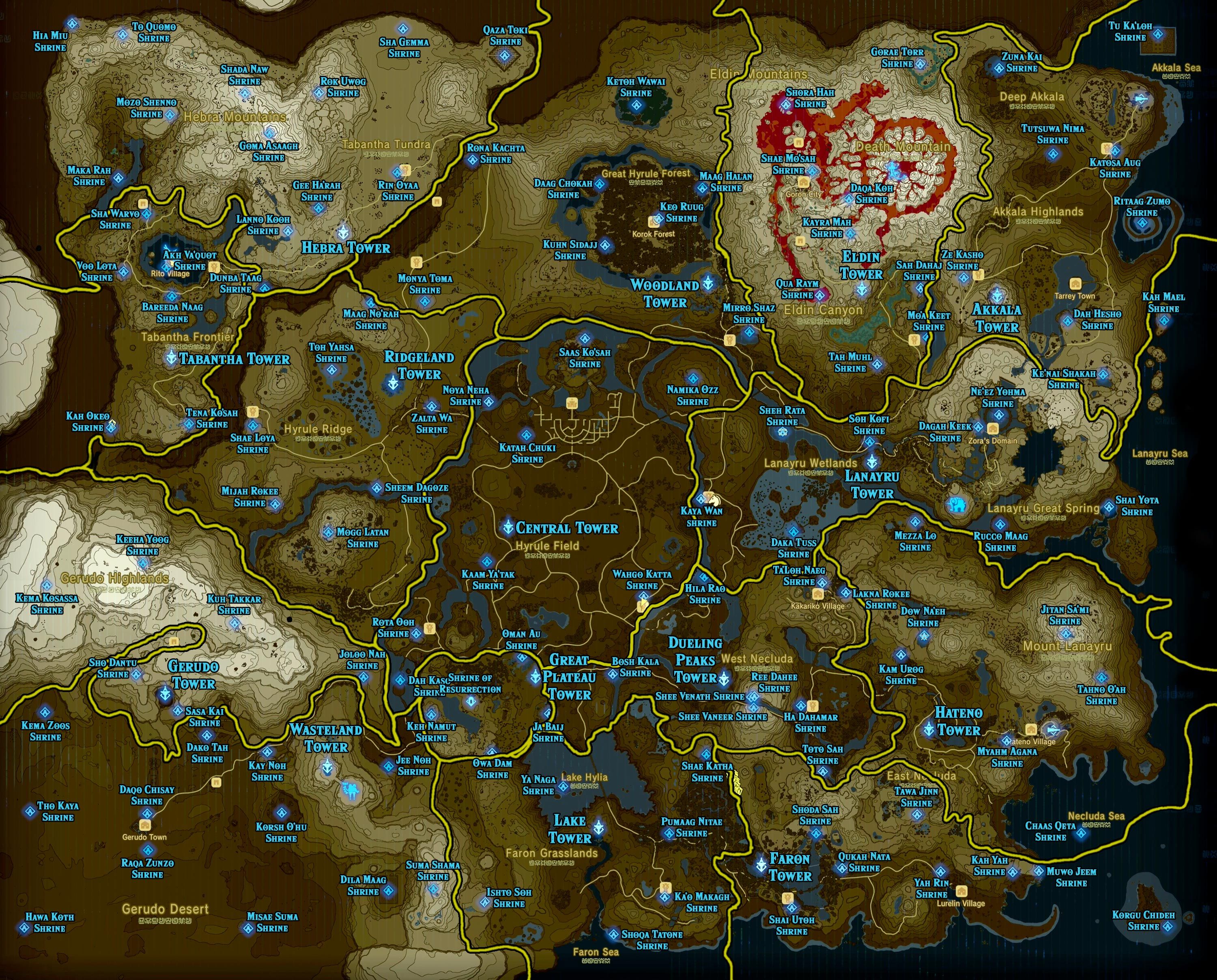 Map of Shrine Locations Breath of the Wild