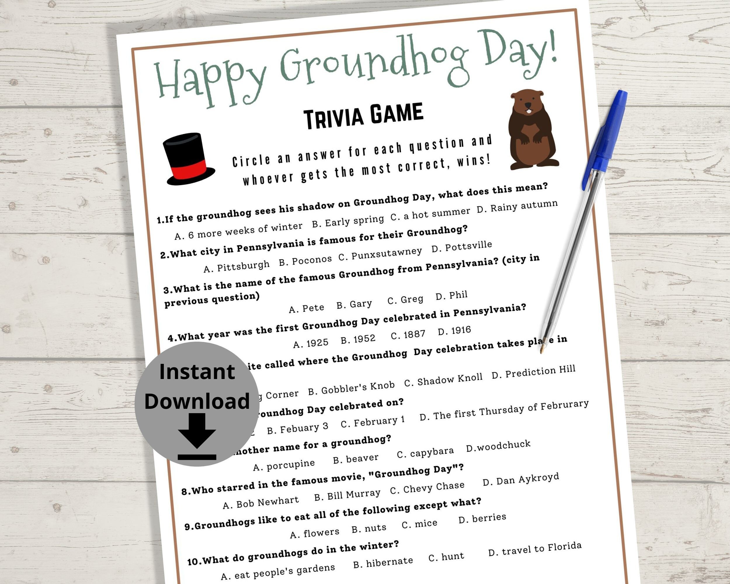Groundhog Day Trivia Questions and Answers