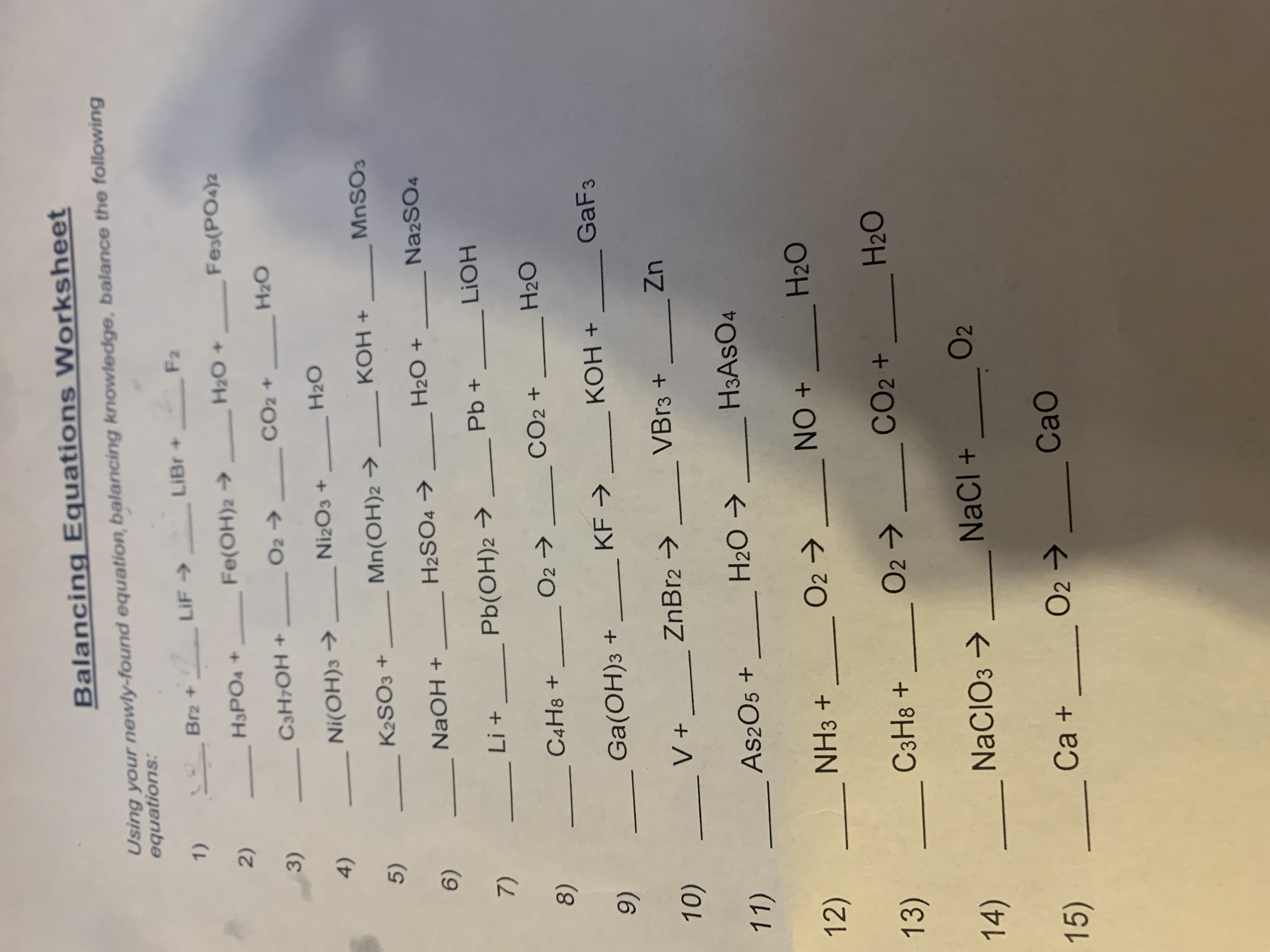 Worksheet on Balancing Equations with Answer Key