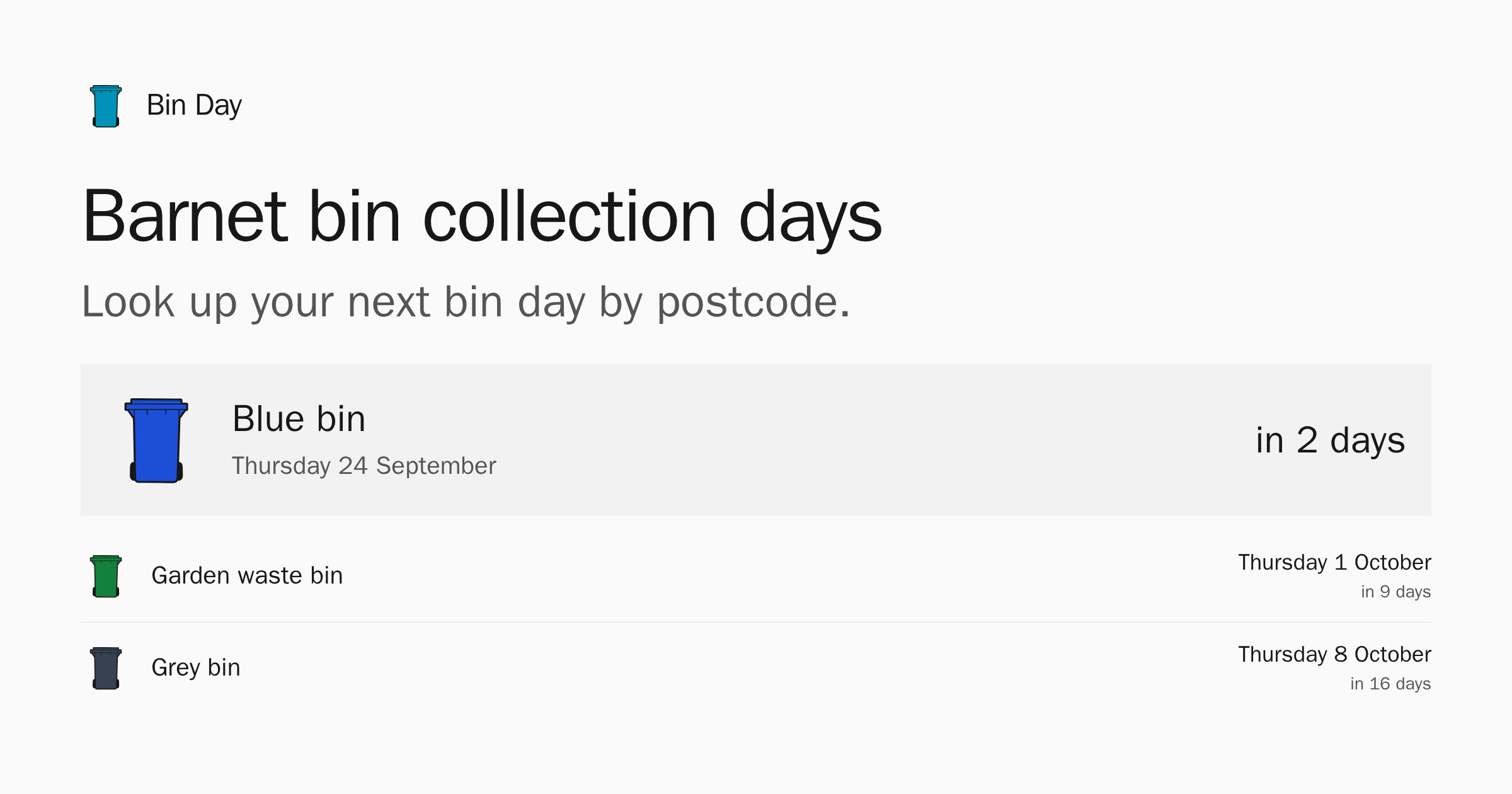 London Borough of Barnet Bin Collection Dates