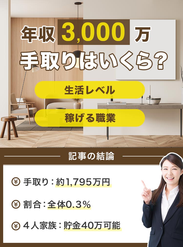 年収3000万円の割合は何％？2026年最新データと手取り・生活実態