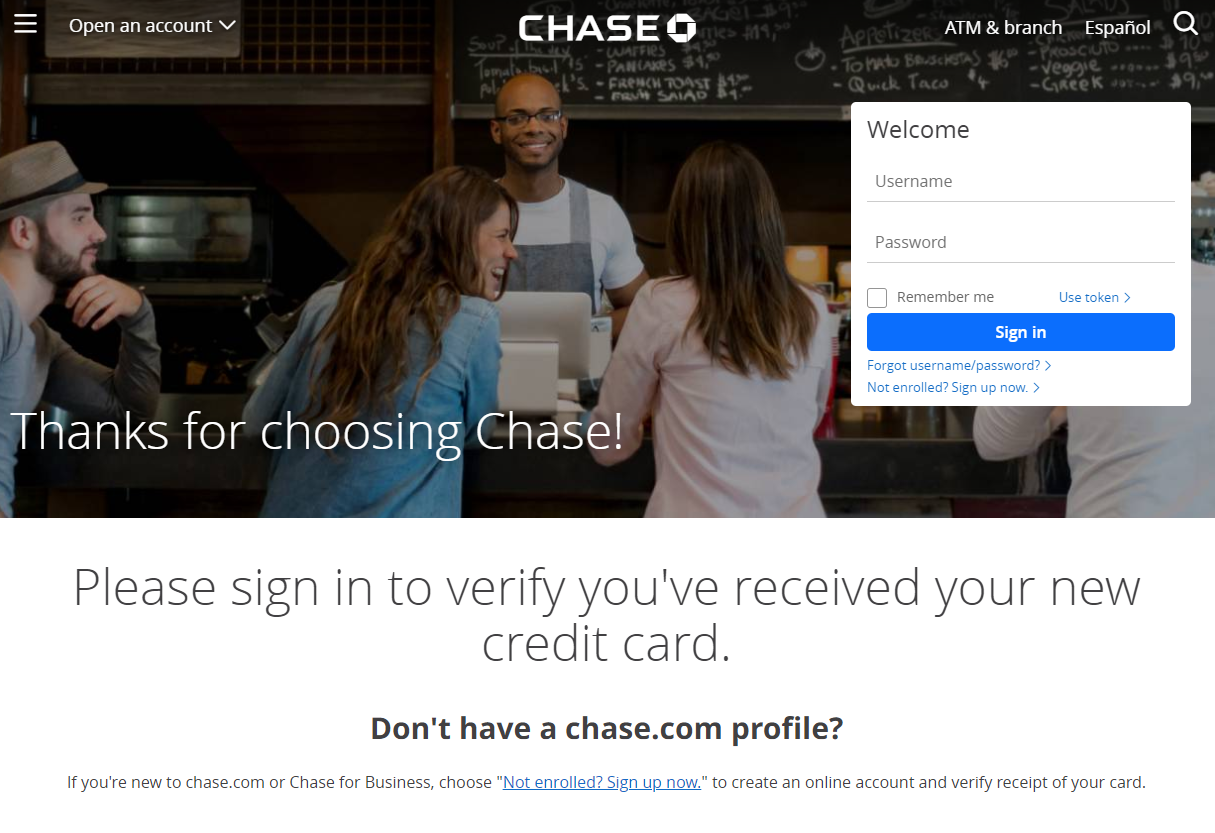 Confirm Credit Card Chase