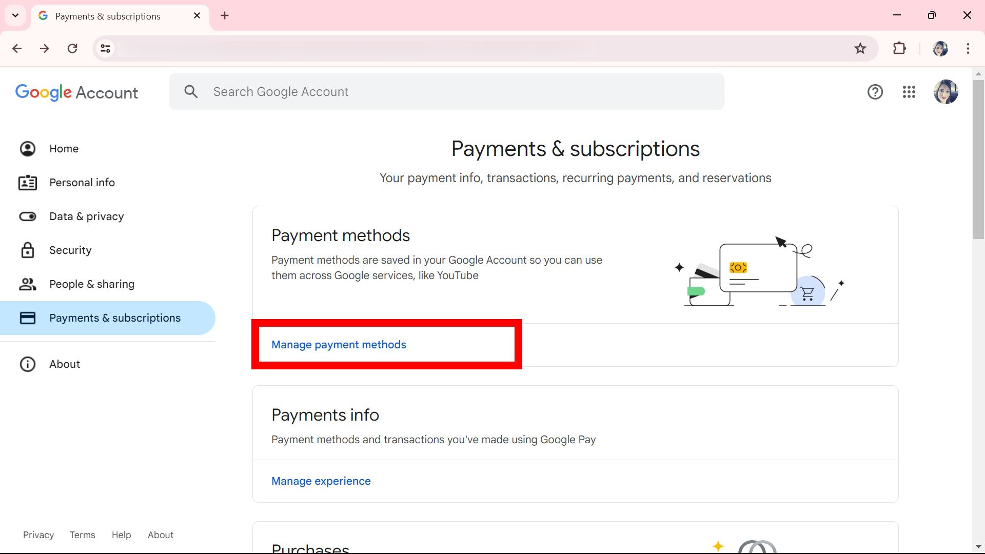 Manage Payment Methods Google