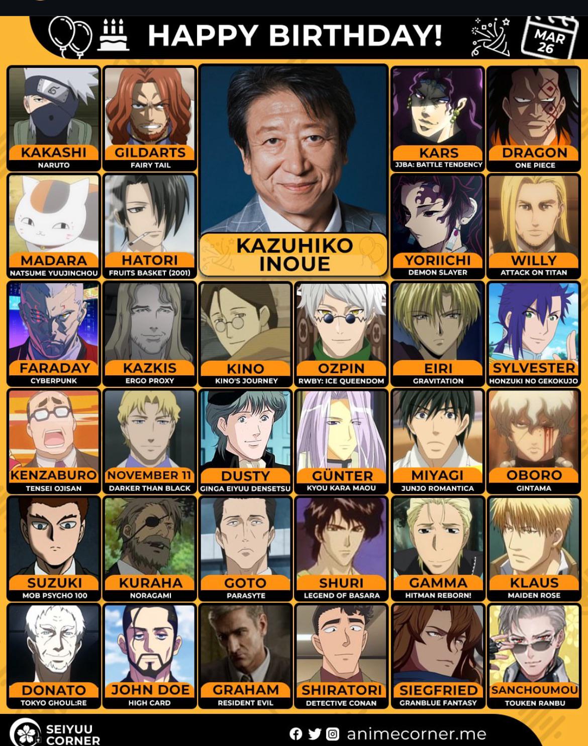 声優・井上和彦の代表作とキャラ一覧！カカシから縁壱まで徹底解説