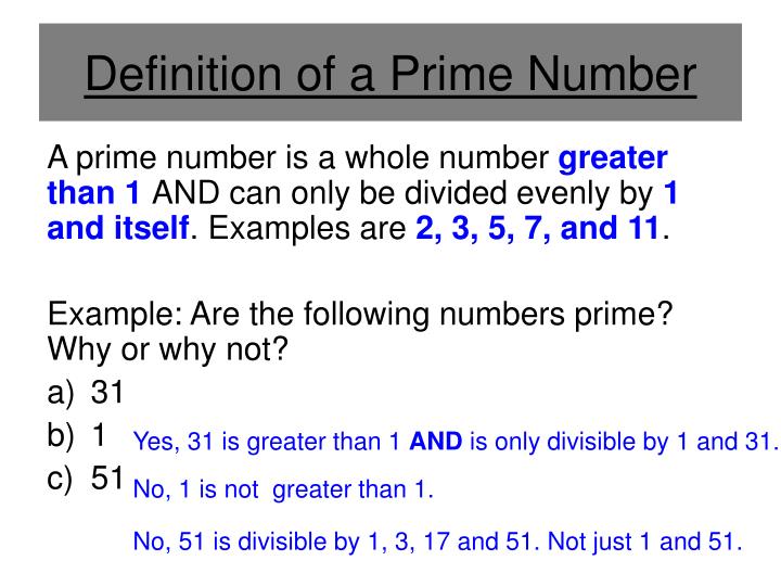 Mathematical Definition of a Prime Number