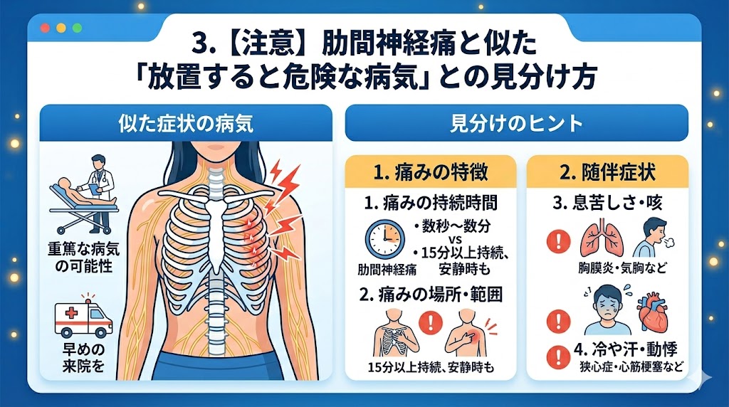 肋間神経痛は何科を受診？内科・整形外科の選び方と危険な胸痛のサイン