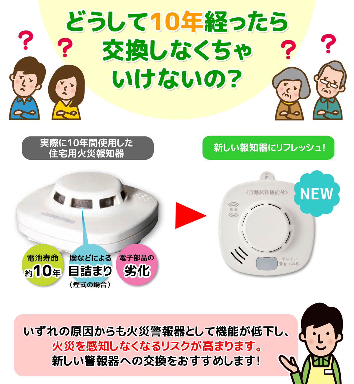 火災報知器の交換は10年が寿命？突然の警告音や費用負担の真相解説