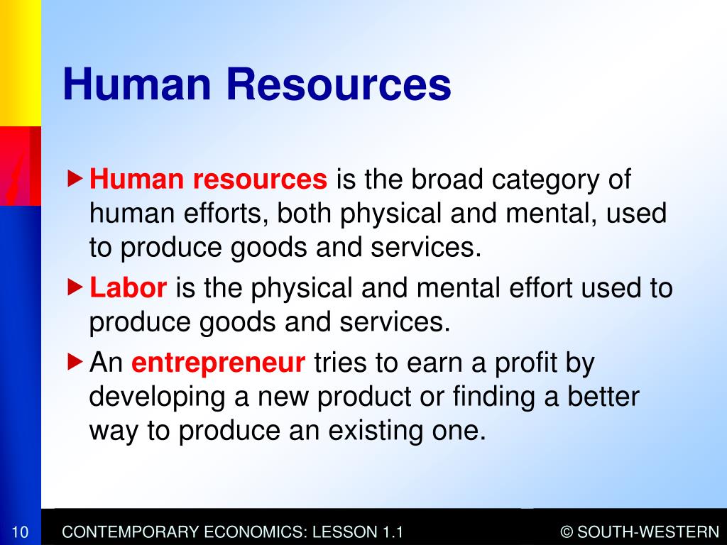 Examples of Human Resources in Economics
