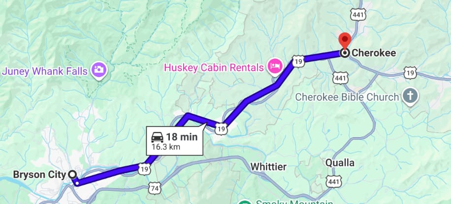 How Far Is Cherokee from Bryson City